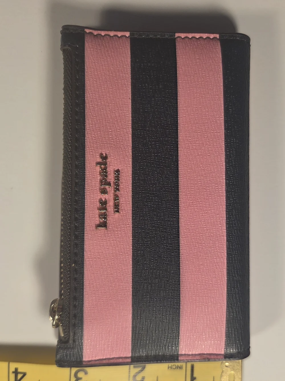kate spade Pink and Black Horizontal Stripe Zip Wallet